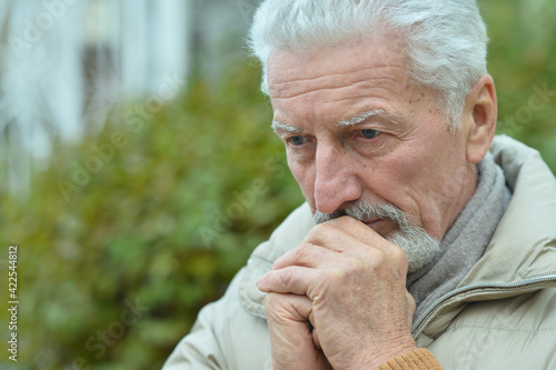 portrait of thinking senior man in park