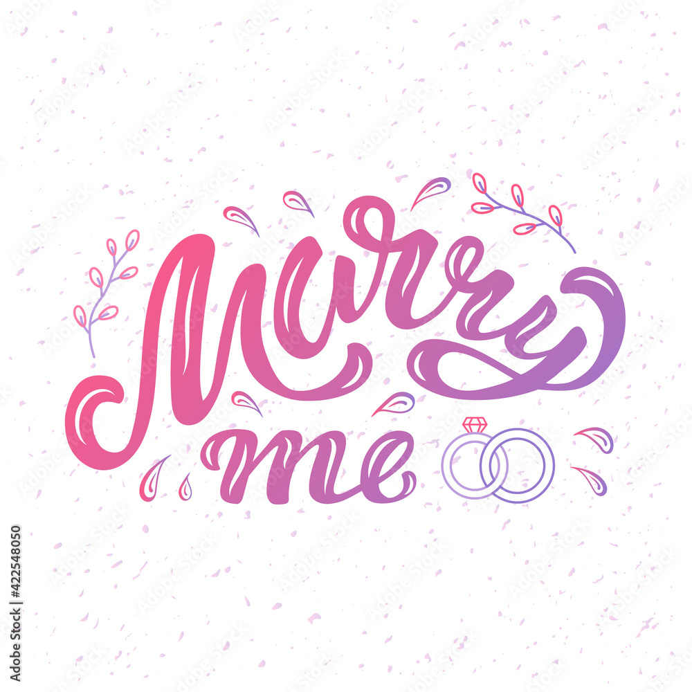 Hand drawn vector illustration with color lettering on textured background Marry Me for banner, card, billboard, social media, invitation, celebration, advertising, poster, decoration, print, template