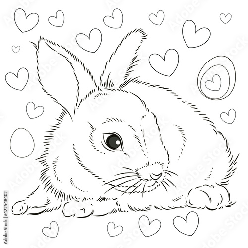 Easter. Linear rabbit image. Vector image, isolated. Coloring for children.