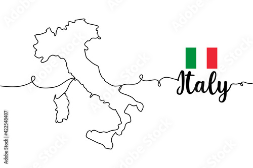 Continuous one line of map of Italy. Minimal style. Perfect for cards, party invitations, posters, stickers, clothing.
