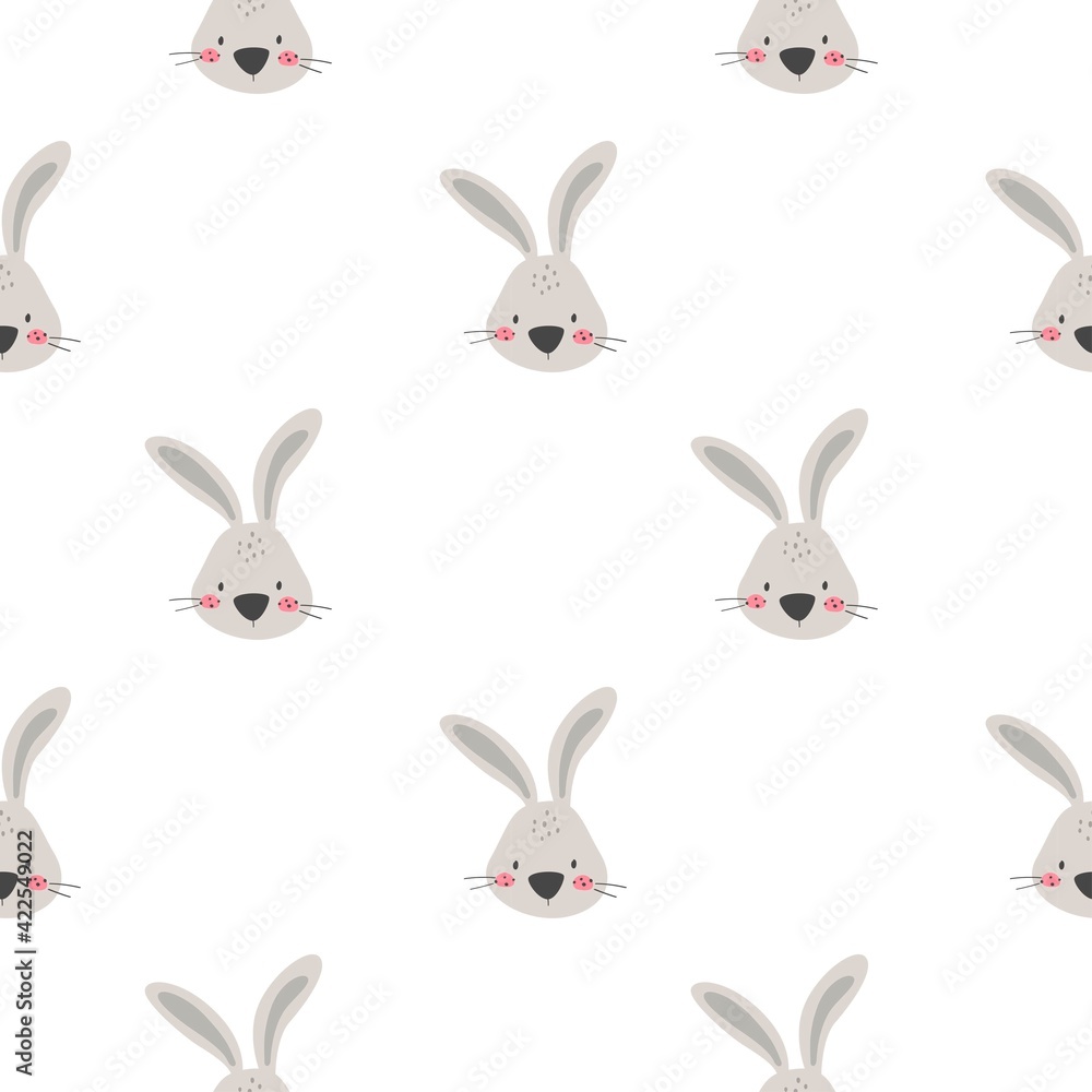 Hand drawn seamless pattern with cute bunny. Design concept for Easter print, packaging, wrapping paper, card, banner, invite. Flat style vector illustration. Hand drawn seamless pattern with cute bunny. Design concept for Easter print, packaging, wrapping paper, card, banner, invite. Flat style vector illustration.