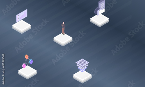 Button pusher concept on abstract design