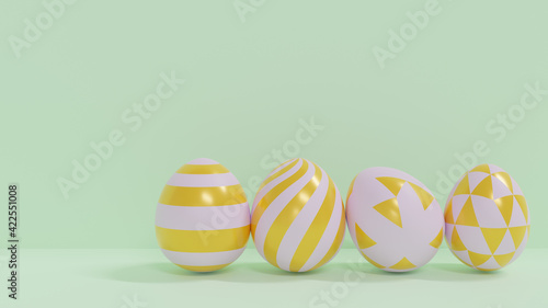 3D illustration rendering. Easter eggs is a simple patterns and luxury color with the white and gold. Holiday background.