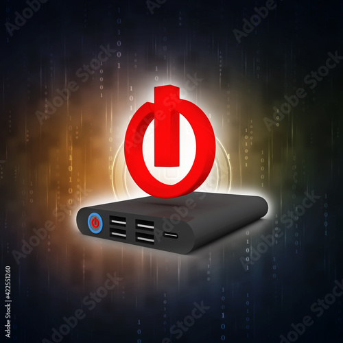 3d rendering latest technology Power bank with power sign
 photo