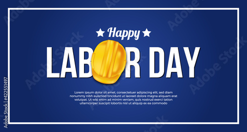 Labor day poster banner template with 3d yellow safety helmet