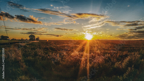 Billede på lærred The sun setting over the Canadian prairies somewhere in Saskatchewan captured du