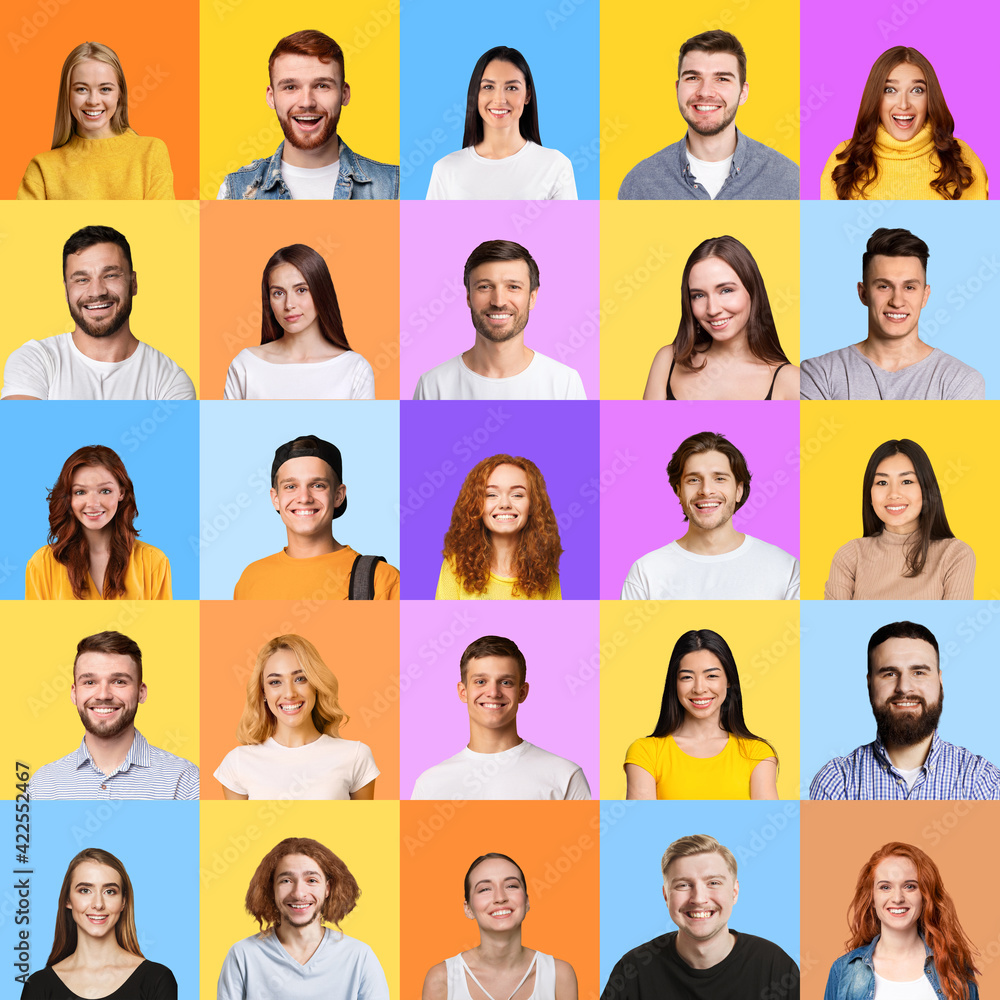 © Prostock-studio - Set of different multicultural people portraits headshots, collage, colorful backgrounds © Prostock-studio - Set of different multicultural people portraits headshots, collage, colorful backgrounds