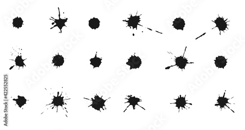 Vector Ink blots and splashes. Collection of handdrawn blobs, drops and spatters