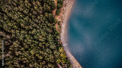 Areal drone view on a lake