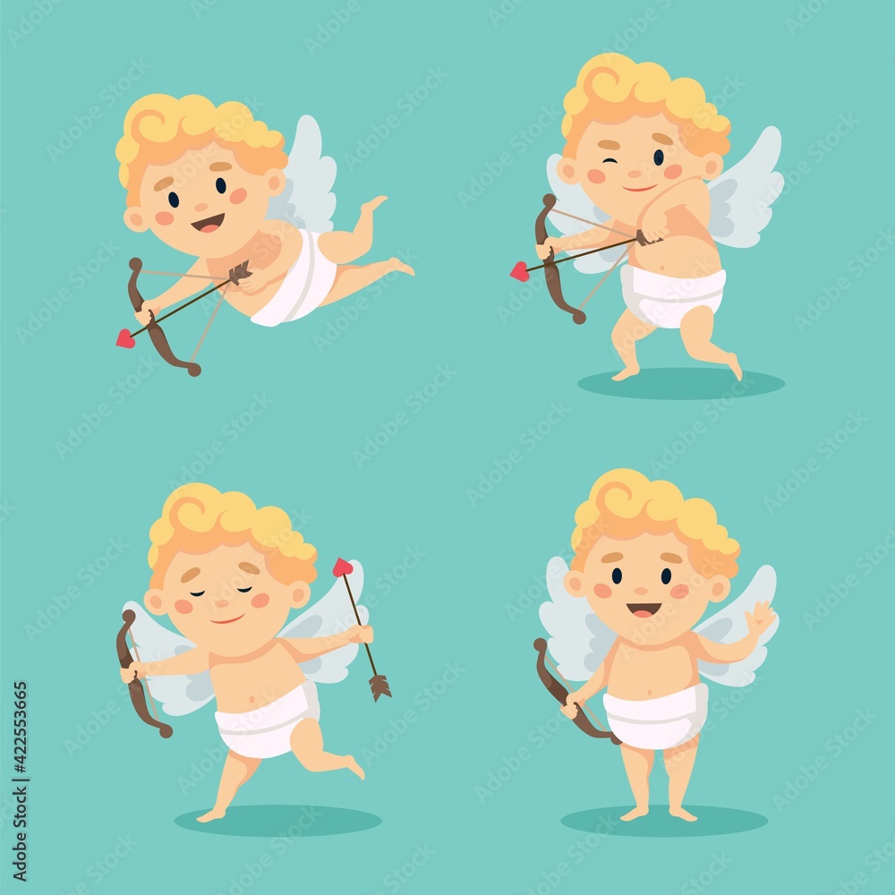 Cute cupid character set isolated. Happy Valentine s day illustration in cartoon style Cute cupid character set isolated. Happy Valentine s day illustration in cartoon style