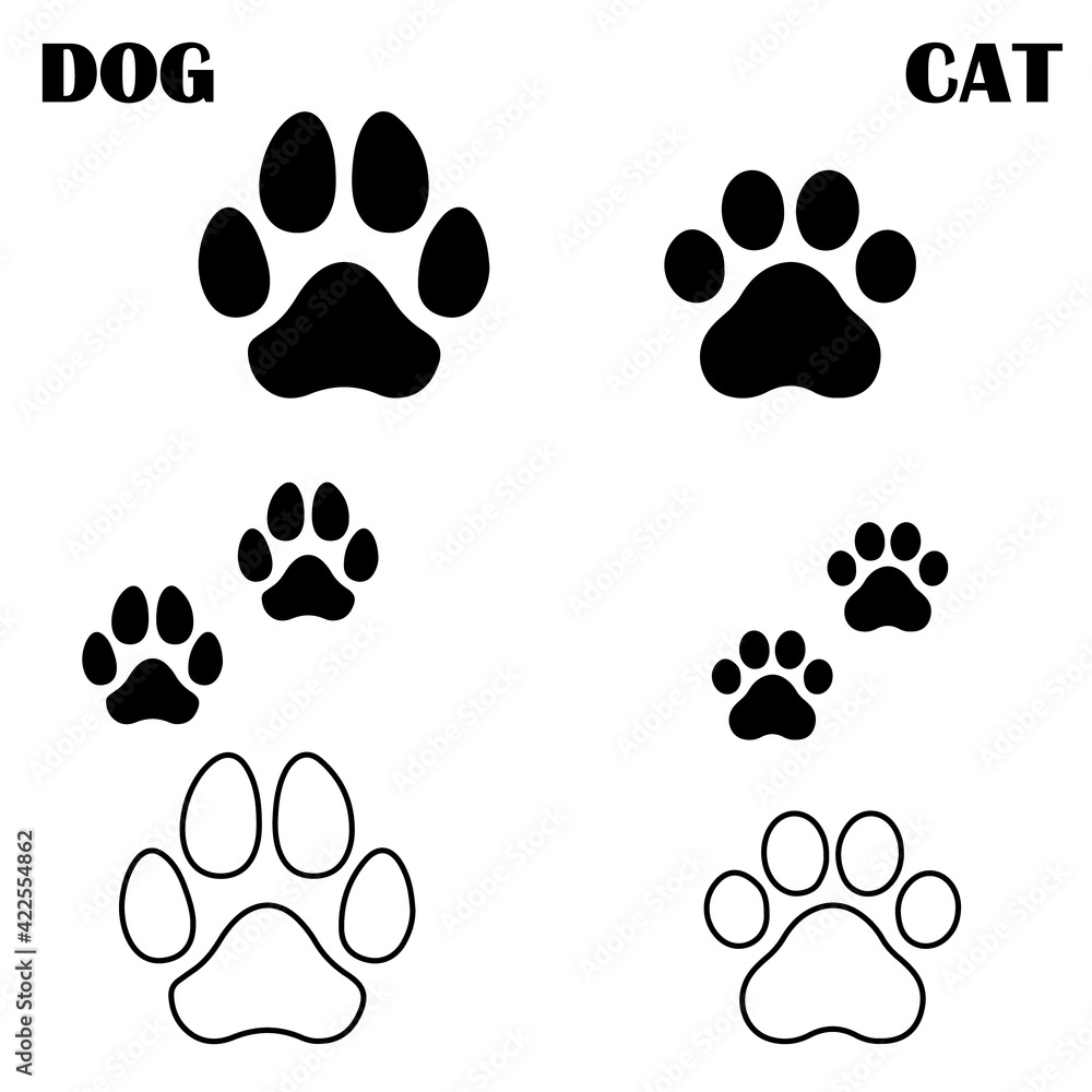 Fototapeta premium Vector cats and dogs footprints isolated on the white background