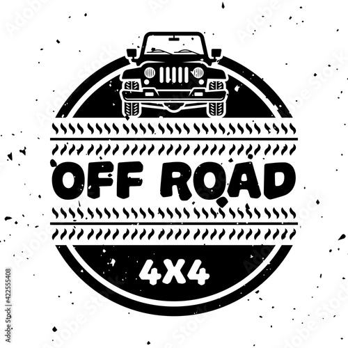 Off-road and extreme adventure vector monochrome vintage emblem isolated on white background