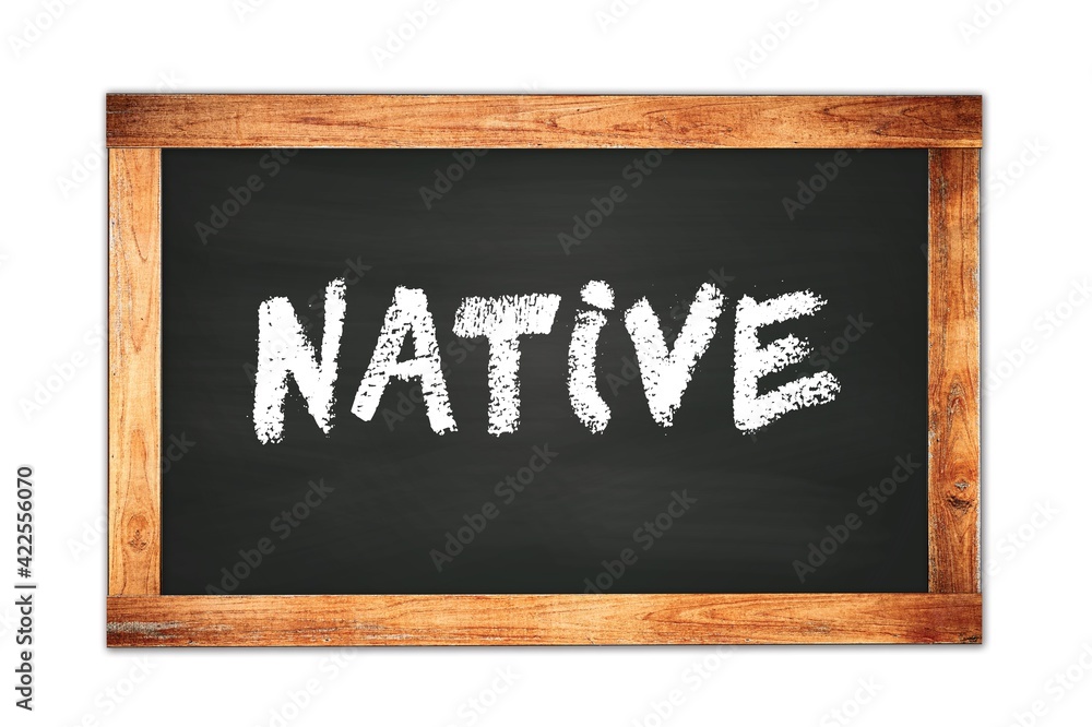 NATIVE text written on wooden frame school blackboard. NATIVE text written on wooden frame school blackboard.