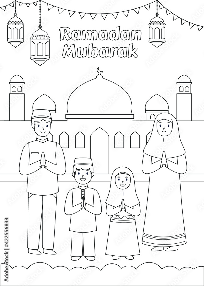 Coloring book of muslim character in ramadan kareem illustration vector design Coloring book of muslim character in ramadan kareem illustration vector design