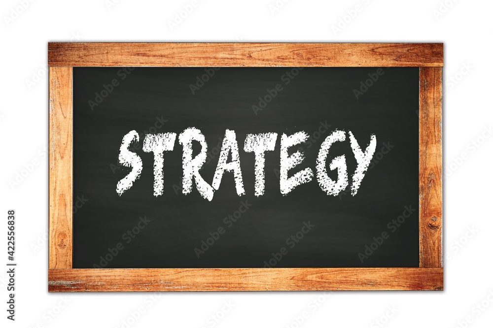 STRATEGY text written on wooden frame school blackboard. STRATEGY text written on wooden frame school blackboard.