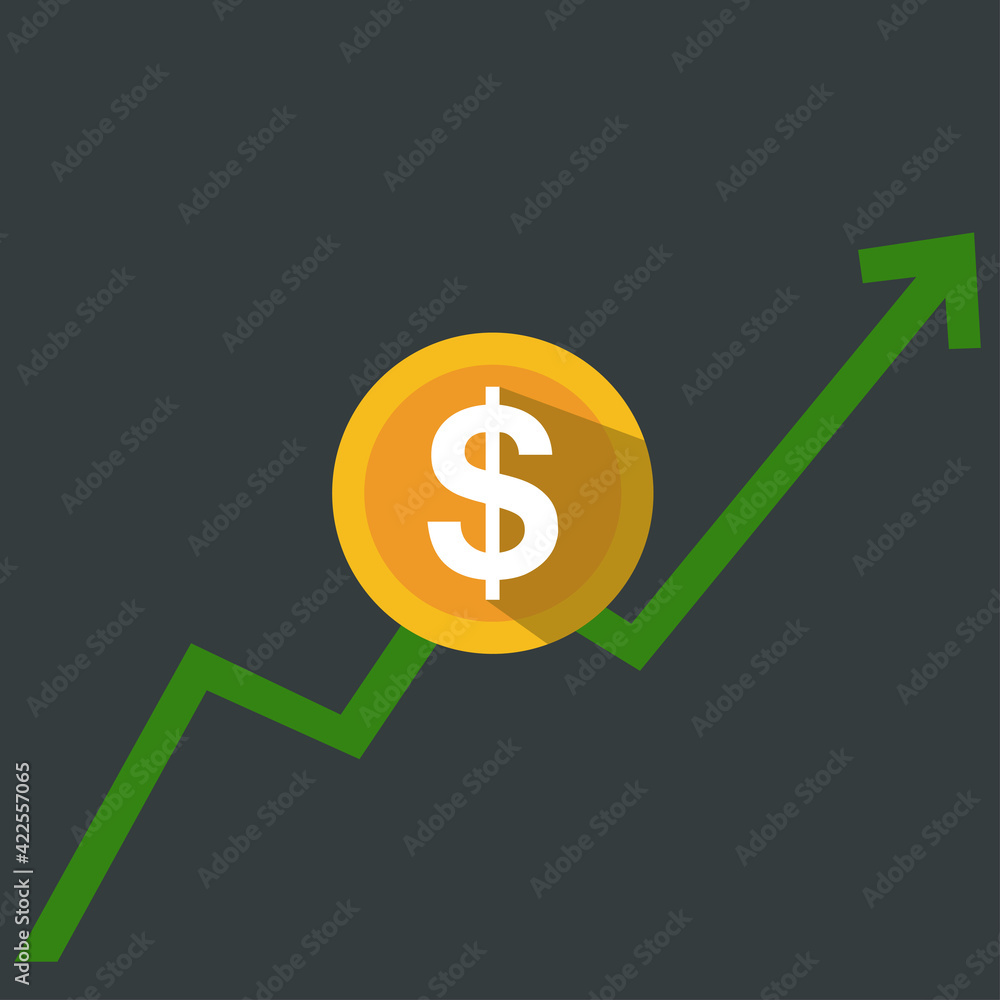 Financial success concept. Vector investment graph. Dollar symbol in circle. Money illustration Financial success concept. Vector investment graph. Dollar symbol in circle. Money illustration