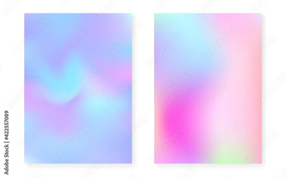 Pearlescent background with holographic gradient. Hologram cover set.