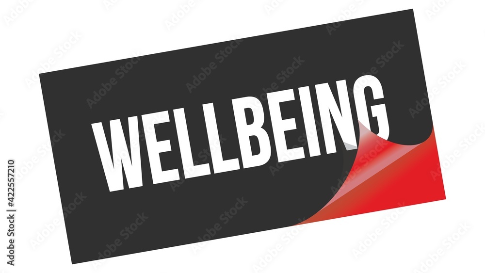 WELLBEING text on black red sticker stamp. WELLBEING text on black red sticker stamp.