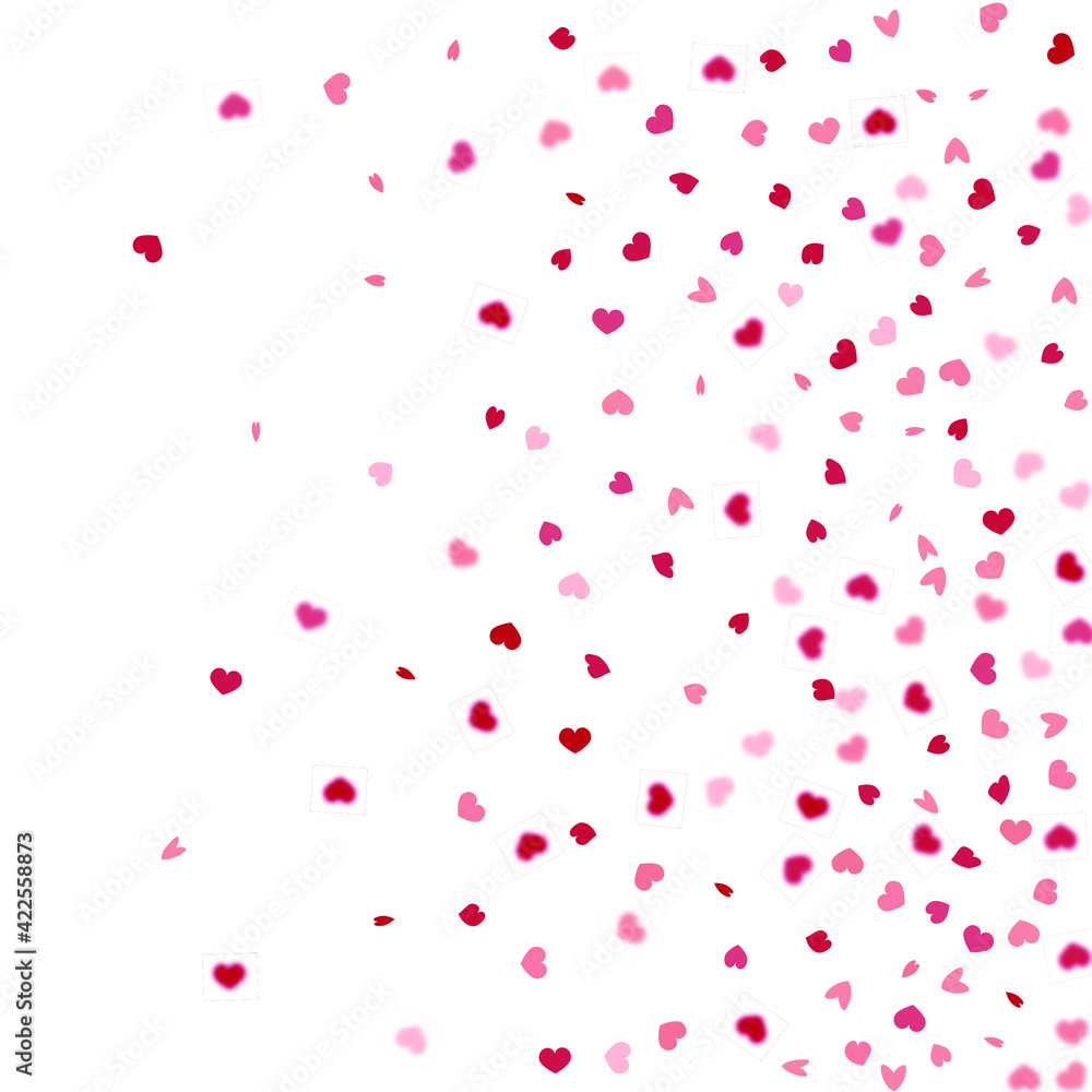 Heart Background. 8 March Banner with Flat Heart.  Exploding Like Sign. Vector Template for Mother's Day Card. St Valentine Day Card with Classical Hearts. Red Pink Empty Vintage Confetti Template.