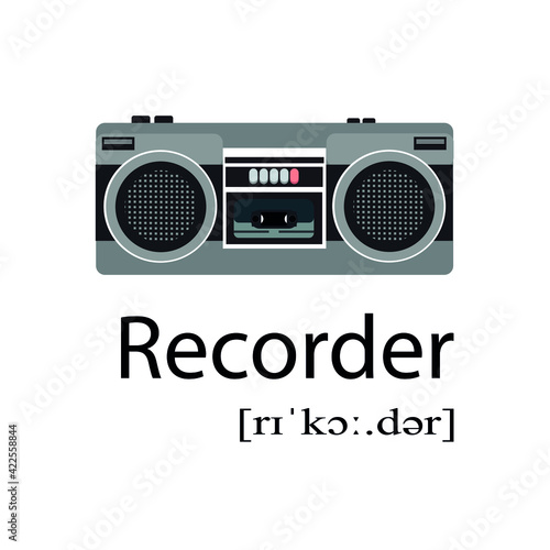Old tape recorder, title and transcription