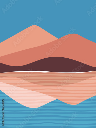 Abstract contemporary aesthetic landscape, bohemian modern background, minimalist wall decor for posters, banners, layouts. Vector illustration. © Elena