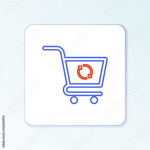 Line Refresh shopping cart icon isolated on white background. Online buying concept. Delivery service sign. Update supermarket basket symbol. Colorful outline concept. Vector