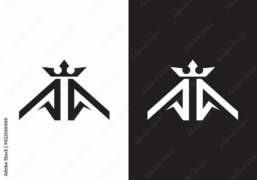 Black and white double A initial letter with crown Black and white double A initial letter with crown