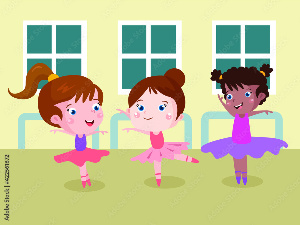 Girls doing ballet cartoon vector concept for banner, website, illustration, landing page, flyer, etc. Girls doing ballet cartoon vector concept for banner, website, illustration, landing page, flyer, etc.
