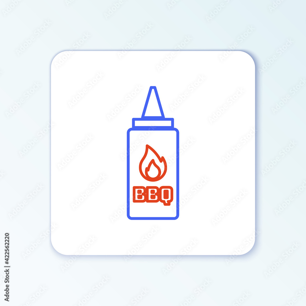 Line Ketchup bottle icon isolated on white background. Fire flame icon. Barbecue and BBQ grill symbol. Colorful outline concept. Vector Line Ketchup bottle icon isolated on white background. Fire flame icon. Barbecue and BBQ grill symbol. Colorful outline concept. Vector