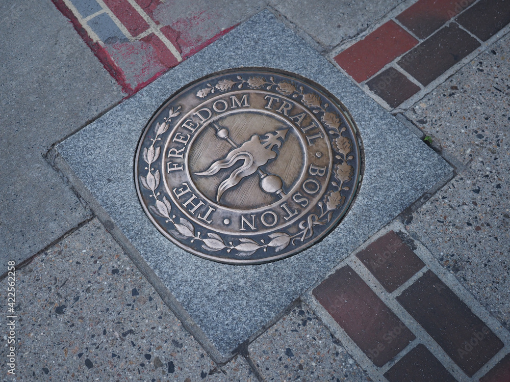 Image of a bronze plate on the Boston Freedom Trail.