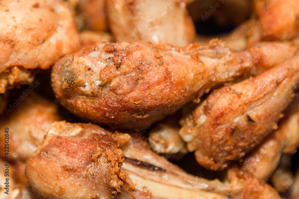 Fried chicken, drumstick and bedo with spices. Fried chicken, drumstick and bedo with spices.