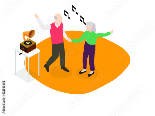 Elderly couple dancing isometric 3d vector concept for banner, website, illustration, landing page, flyer, etc.
