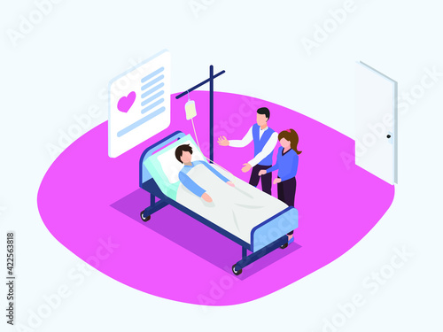 Visiting patient in hospital isometric 3d vector concept for banner, website, illustration, landing page, flyer, etc.

