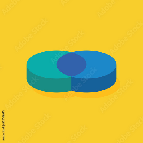 two 3d green and blue circle merge together on yellow background