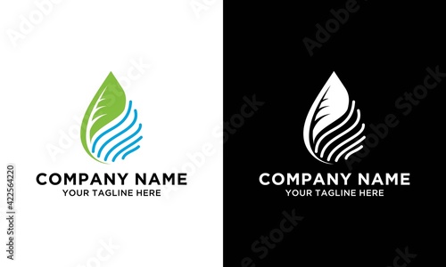 water fall nature green water leaf logo design
