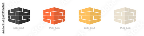 Set of logos bricks of different colors. Building materials concept. Vector illustration in flat style