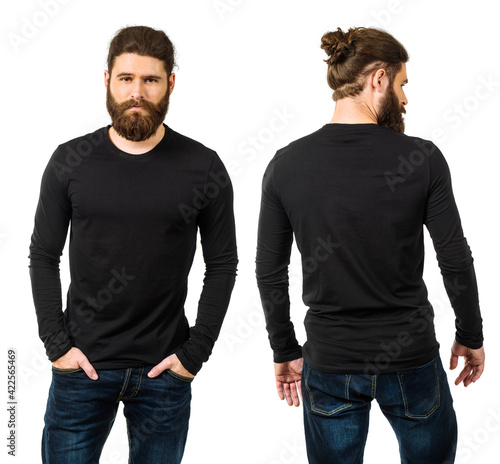 Bearded man with blank black long sleeve