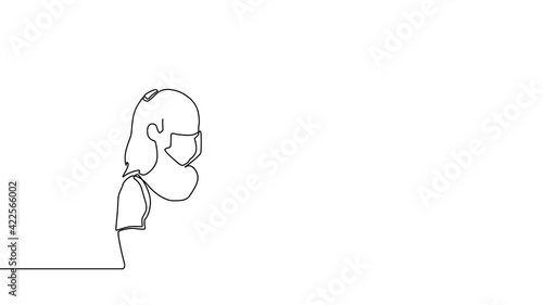 Medical staff check body temperature at woman. Continuous one line animation. Vector Illustration COVID-19 symbol. Visitors must go through fever measures using infrared digital.  4K video. h.264