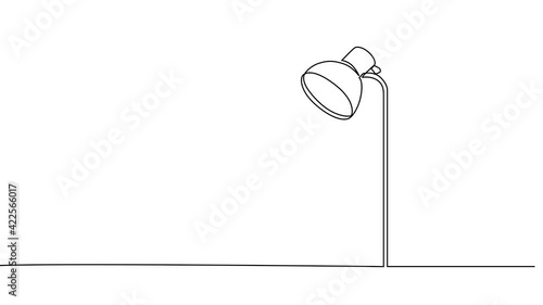 Continuous one line animated drawing. Lamp on the table. Vector illustration. One continuous drawn line art doodle linear, hand, lamp, white, light, home, background. 4K video animation. h.264 codec.