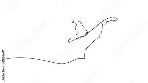 Continuous line drawing of happy woman raising hands. Continuous line animation video woman stretching arms relaxing picture vector illustration. concept of freedom. Beautiful woman 4K video animation