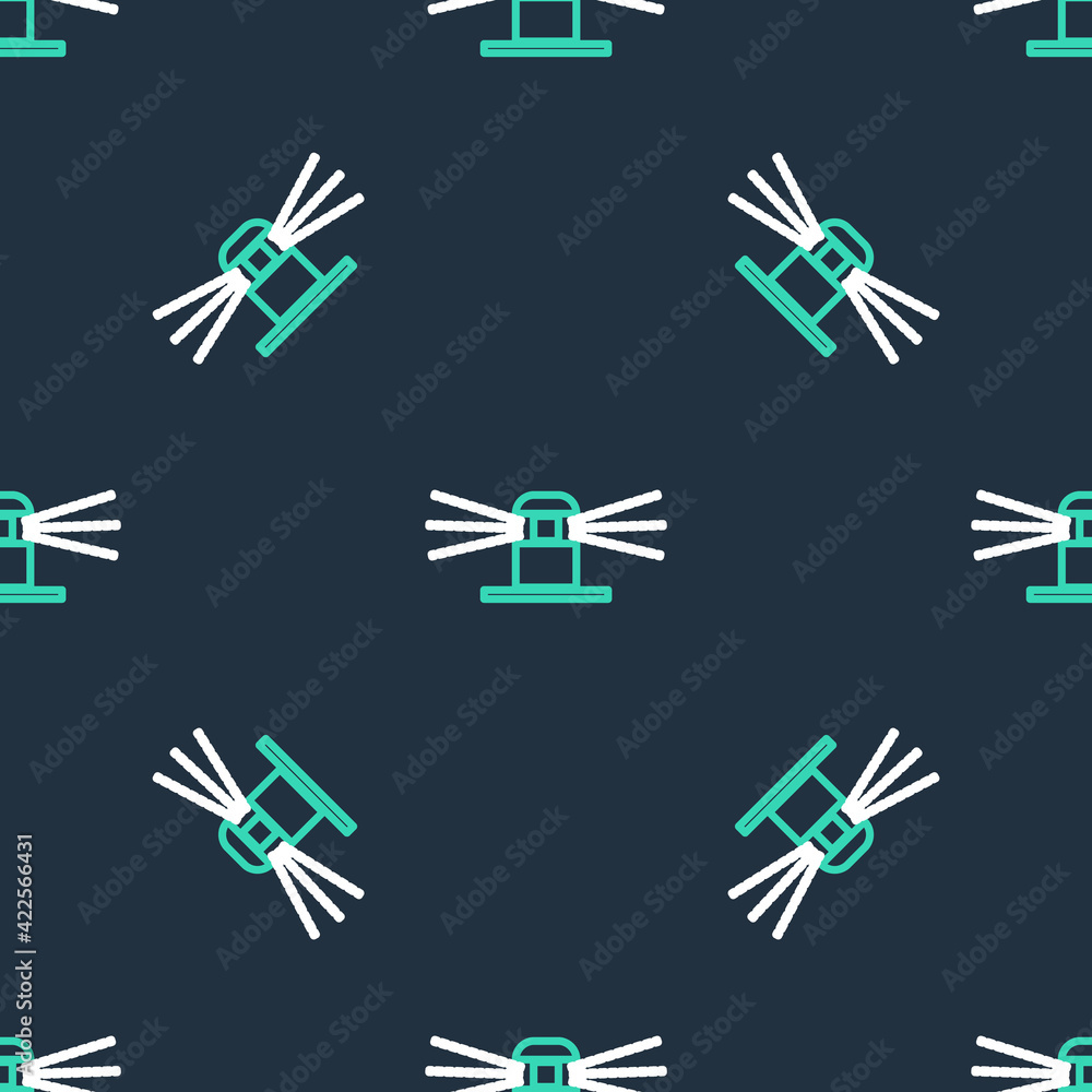 Line Automatic irrigation sprinklers icon isolated seamless pattern on black background. Watering equipment. Garden element. Spray gun icon. Vector Line Automatic irrigation sprinklers icon isolated seamless pattern on black background. Watering equipment. Garden element. Spray gun icon. Vector