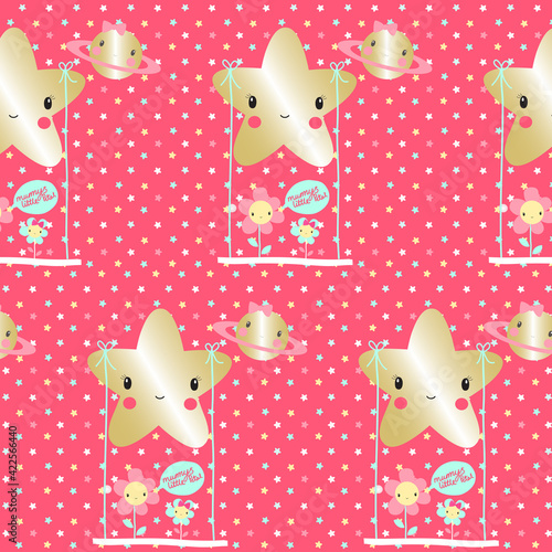 Cute Star pattern with flowers for wrapping paper, greeting cards, posters, invitation