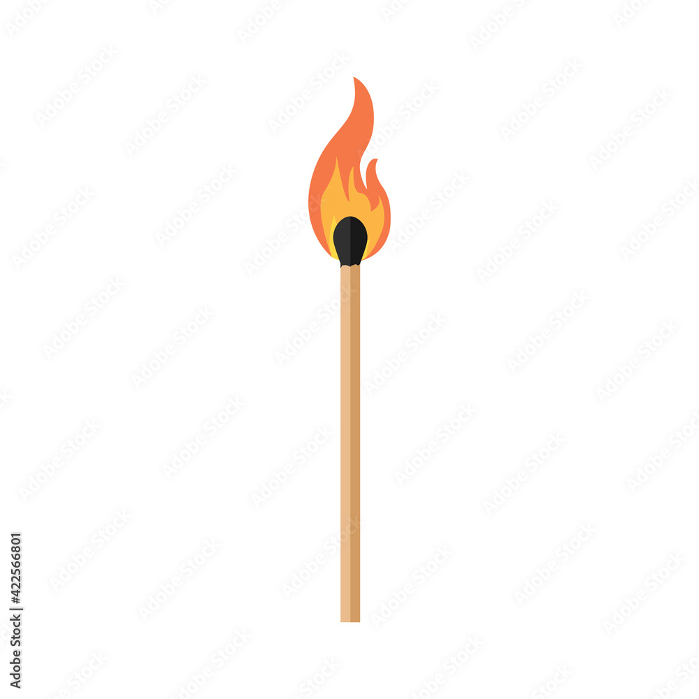 Burning match isolated on white background. Vector illustration Burning match isolated on white background. Vector illustration