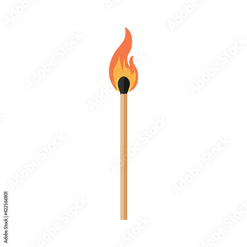 Burning match isolated on white background. Vector illustration