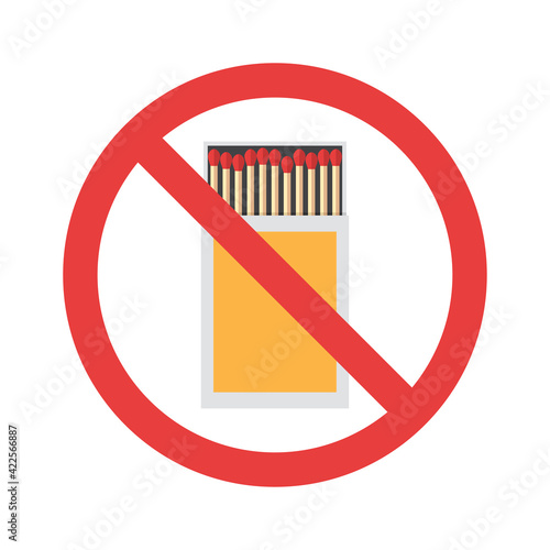 Prohibition sign on a matchbox isolated on white background. Fire safety. Vector illustration
