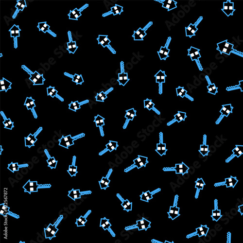 Line House with key icon isolated seamless pattern on black background. The concept of the house turnkey. Vector