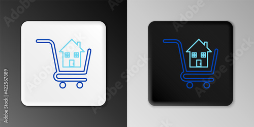 Line Shopping cart with house icon isolated on grey background. Buy house concept. Home loan concept, rent, buying a property. Colorful outline concept. Vector