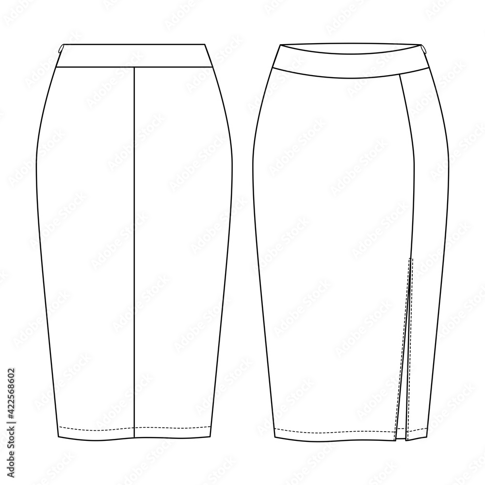 Women Basic Stretch Knit Pencil Skirt Vector Fashion Flat Sketches. Fashion  Technical Illustration Template. Front Slit Stock Vector | Adobe Stock