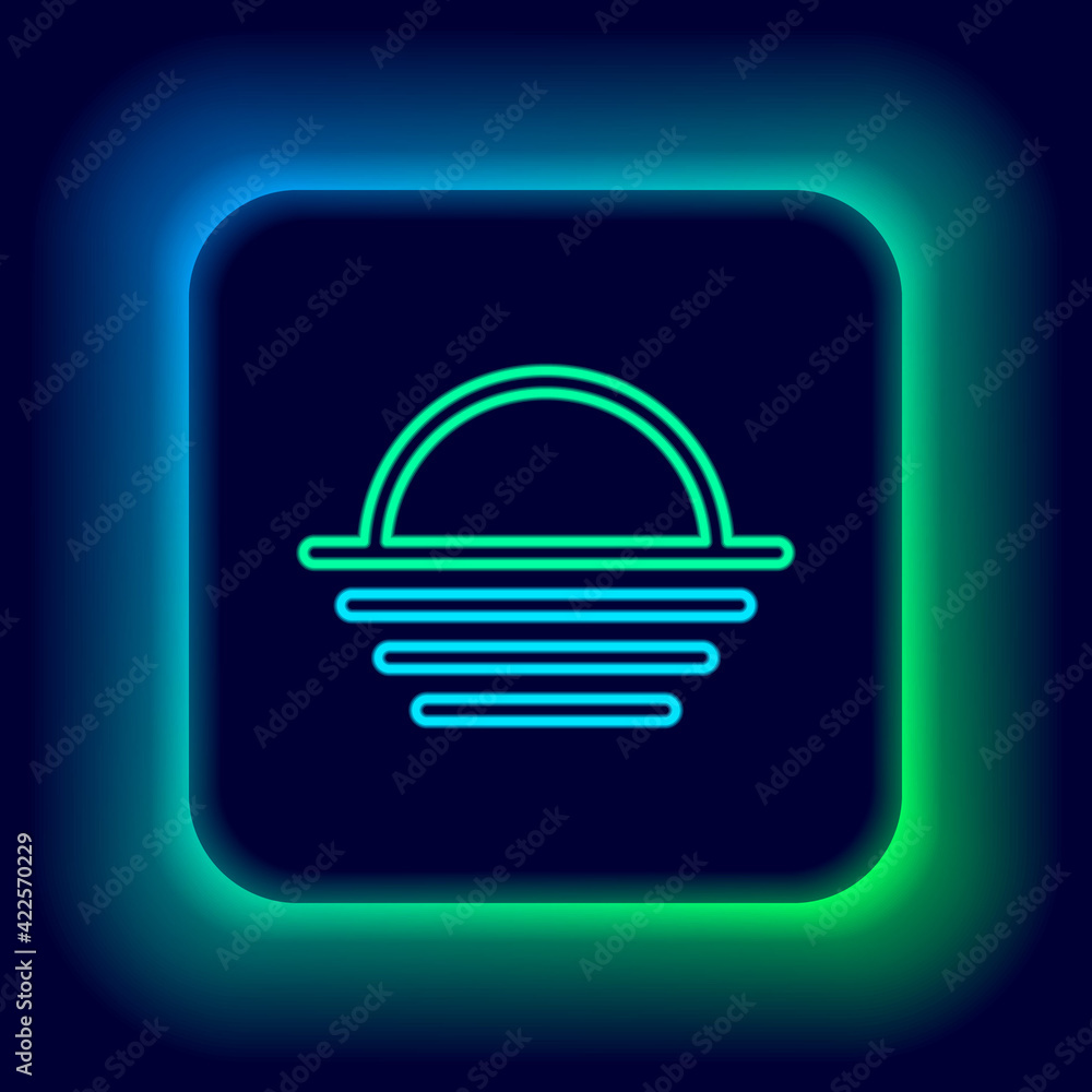 Glowing neon line Sunset icon isolated on black background. Colorful outline concept. Vector Glowing neon line Sunset icon isolated on black background. Colorful outline concept. Vector