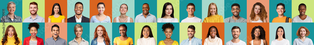 Many people of different ethnicity and age over bright backgrounds Many people of different ethnicity and age over bright backgrounds